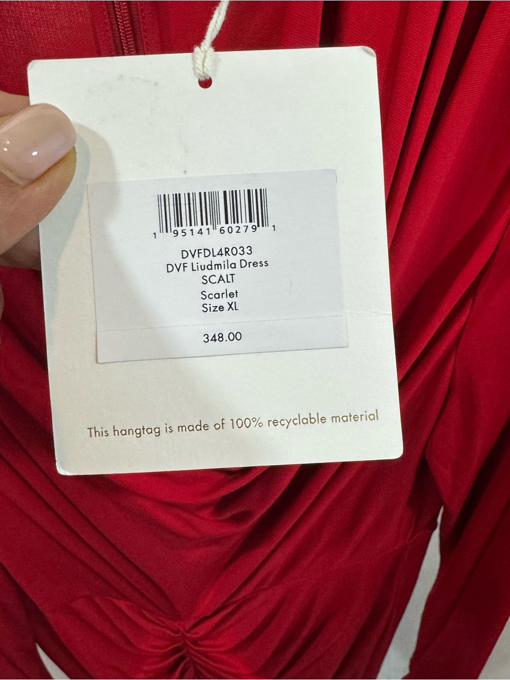 Diane von Furstenberg Red Draped Long-Sleeve Jersey Dress XL - Picture 6 of 10